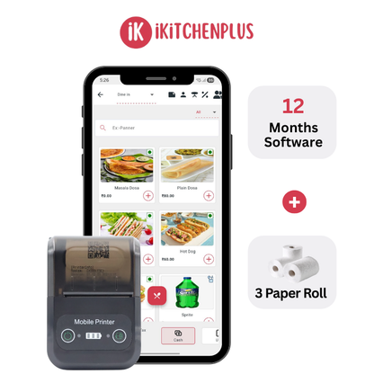 iKitchenPlus Billing Software + Printer + Paper Roll Combo