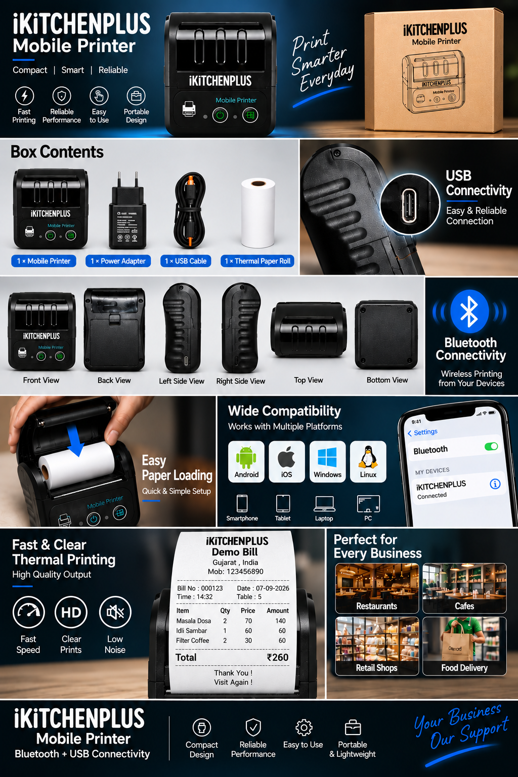 58mm Mini Portable Inkless Thermal Printer with Bluetooth Connectivity